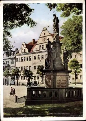 Ak Duszniki Zdrój Bad Reinerz Schlesien, Glatzer Bergland, Mariensäule und Rathaus