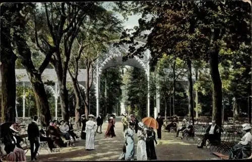 Ak Kudowa Zdrój Bad Kudowa Schlesien, Partie am Kurpark, Allee, Wandelhalle