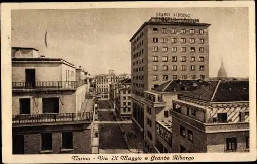Ak Torino Turin Piemonte, Via IX Maggio e Grande Albergo