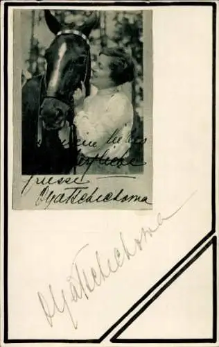 Ak Schauspielerin Olga Tschechowa, Portrait mit Pferd, Autogramm