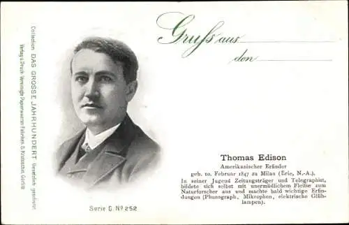 Ak Thomas Edison, Amerikanischer Erfinder, Portrait