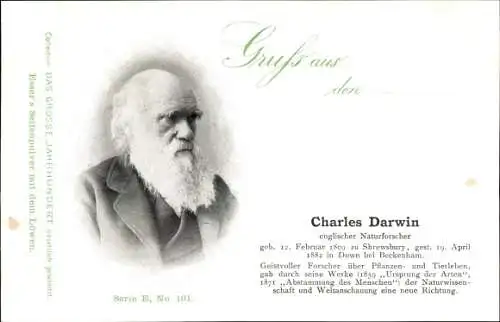 Ak Charles Darwin, Englischer Naturforscher, Portrait, Evolution, Reklame, Esser's Seifenpulver