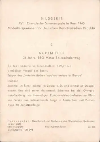 Ak Ruderer Achim Hill, Medaillengewinner der DDR, XVII Olympische Sommerspiele Rom 1960