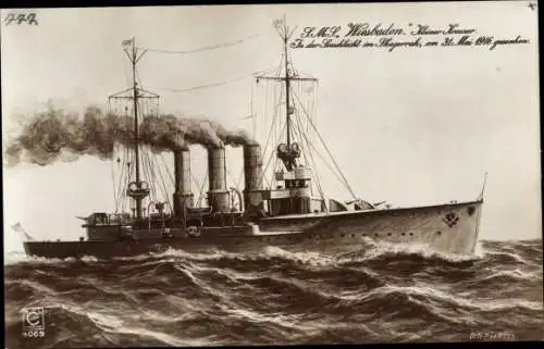 Ak Deutsches Kriegsschiff, SMS Wiesbaden, Kleiner Kreuzer, Kaiserliche Marine