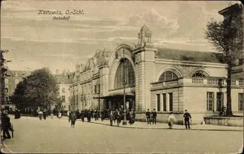 Ak Katowice Kattowitz Oberschlesien, Bahnhof