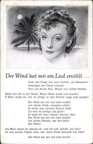 Lied Ak Der Wind hat mir ein Lied erzählt von Zarah Leander, Portrait, Ufa Film La Habanera