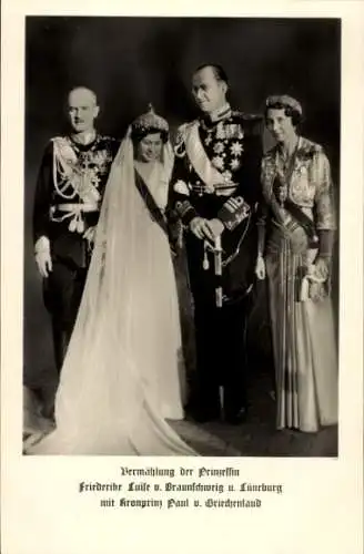 Ak Hochzeit Prinzessin Friederike Luise v. Braunschweig u. Lüneburg, Kronprinz Paul von Griechenland
