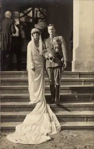 Foto Ak Prinzessin Anna Monika von Sachsen, Joseph Franz von Österreich, Hochzeit, Sibyllenort 1924