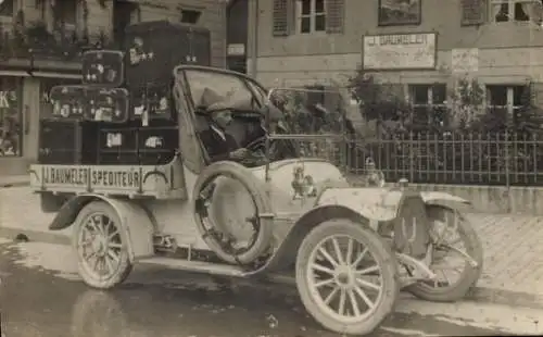 Foto Ak Weggis Kanton Luzern, J. Baumeler Spediteur, Automobil, Transporter