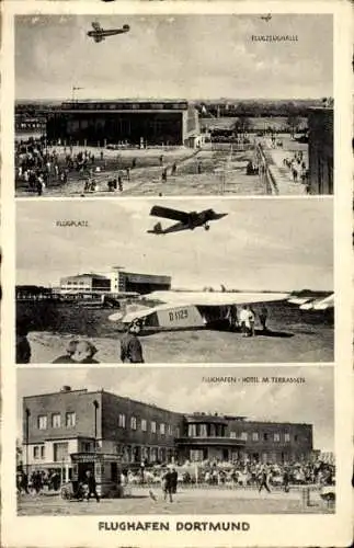 Ak Dortmund, Flughafen, Hotel mit Terrassen, Flugplatz