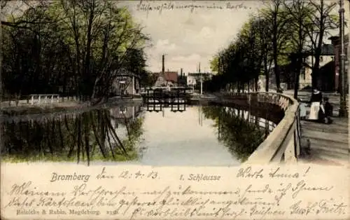 Ak Bydgoszcz Bromberg Westpreußen, 1. Schleuse