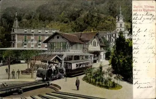 Ak Vitznau Kanton Luzern, Rigibahn, Bahnhof, Zahnradbahn