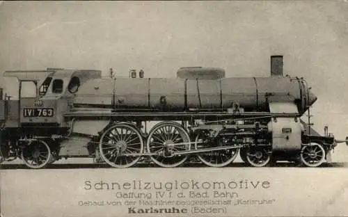Ak Deutsche Eisenbahn, Schnellzuglokomotive Gattung IV, Badische Bahn, Dampflok Nr. IV 763