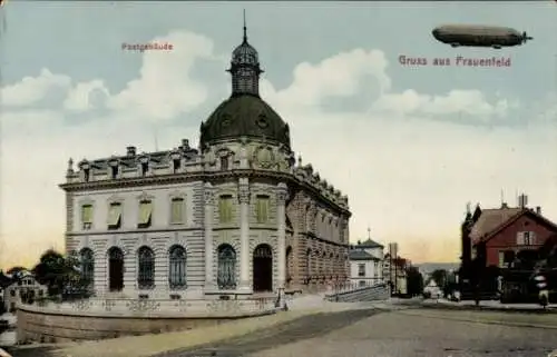 Ak Frauenfeld Kanton Thurgau, Zeppelin, Postgebäude