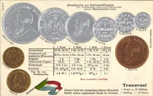 Präge Ak Transvaal, Münzen, Fahne, Pond