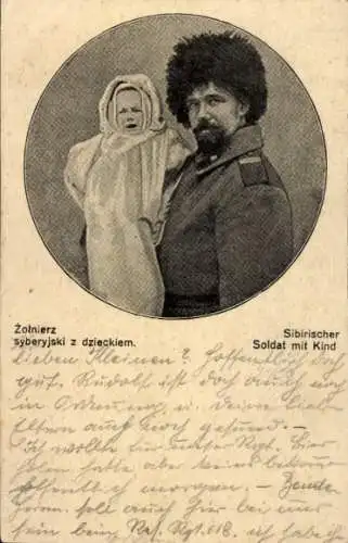 Ak Russland, Sibirischer Soldat mit Kind