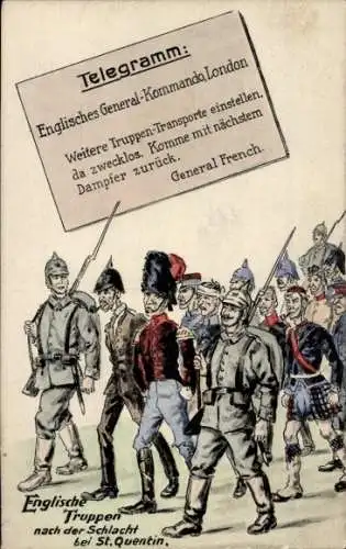Ak Englische Truppen nach der Schlacht bei St. Quentin, Kriegsgefangene, I WK