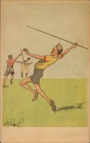Künstler Ak Schönpflug, Fritz, Speerwerfer