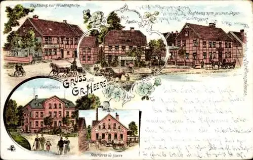 Litho Groß Heere in Niedersachsen, Gasthaus zur Friedenseiche, Molkerei, Grüner Jäger