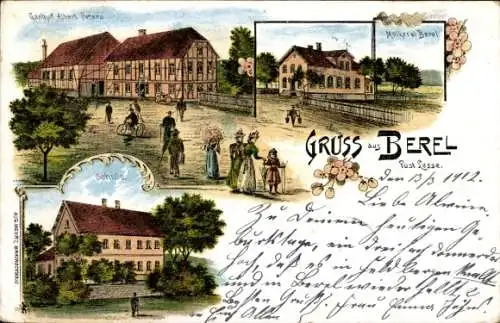 Litho Berel Burgdorf in Niedersachsen, Gasthof Albert Petera, Molkerei, Schule