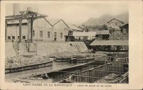 Ak Saint Pierre Martinique, Rum- und Zuckerfabrik