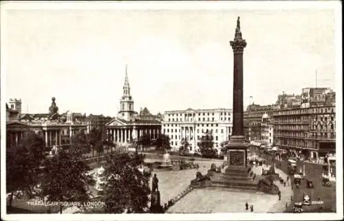 Ak London City England, Trafalgar Square, Nelson Monument