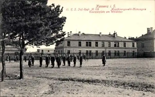Ak Kamenz in Sachsen, Exerzierplatz 13. Königl. Sächs. Infanterie Regiments No. 178, MG Kompanie