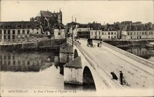 Ak Montereau Seine et Marne, Yonne, Brücke, Kirche