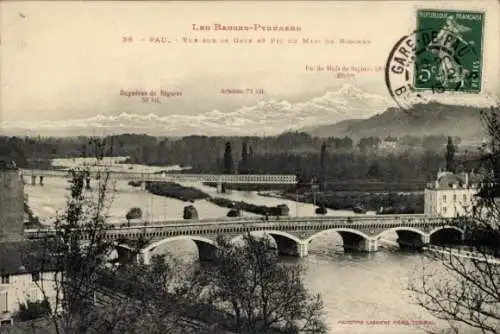 Ak Pau Pyrénées-Atlantiques, Gave, Brücke, Pic du Midi de Bigorre