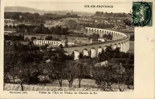 Ak Aix en Provence Bouches du Rhône, Vallee de l'Arc, Eisenbahnviadukt