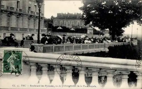 Ak Pau Pyrénées-Atlantiques, Boulevard des Pyrenees, vu du prolongement de la Place Royale