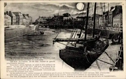 Ak Landerneau Finistère, Hafen im Mondschein