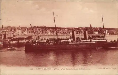Ak Saint Malo Ille et Vilaine Bretagne, Dampfschiff bei der Abfahrt nach England