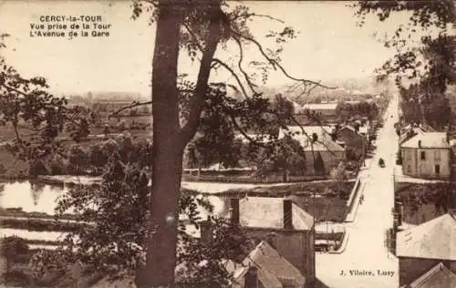 Ak Cercy la Tour Nièvre, Blick vom Turm, Avenue de la Gare
