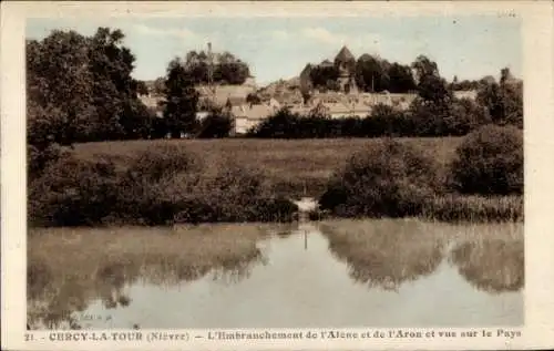 Ak Cercy la Tour Nièvre, L'Embranchement de l'Alene et de l'Aron, vue sur le Pays