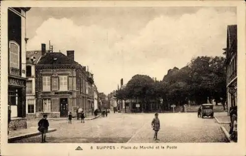 Ak Suippes Marne, Place du Marche, la Poste