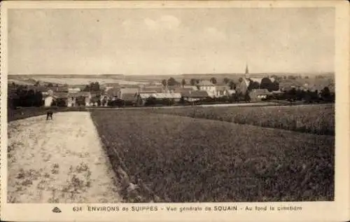 Ak Souain Marne, Panorama, au fond le cimetiere