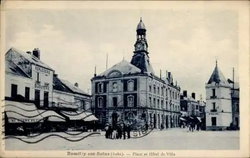 Ak Romilly sur Seine Aube, Place et Hotel de Ville