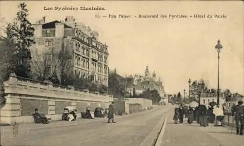 Ak Pau Pyrénées-Atlantiques, l'hiver, Boulevard des Pyrenees, Hotel du Palais