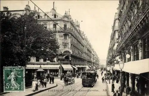 Ak Toulouse Haute Garonne, Rue Alsace-Lorraine, Straßenbahn