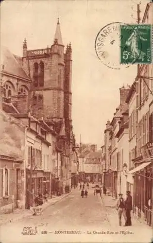 Ak Montereau Seine et Marne, Grande Rue, Kirche