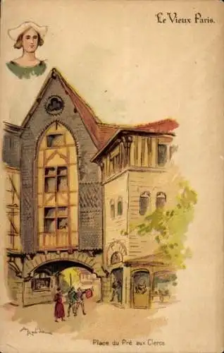 Künstler Litho Robida, Albert, Paris, Chocolat Guerin Boutron, Reklame, Cour du Pre aux Clercs