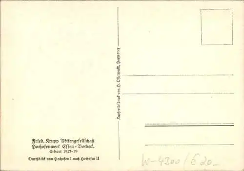 Ak Borbeck Mitte Essen im Ruhrgebiet, Friedrich Krupp Hochofenwerk, Hochofen I und II 1927