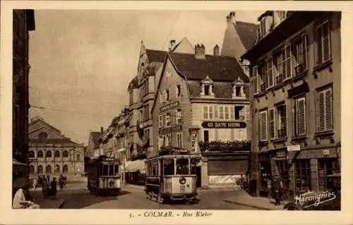 Ak Colmar Kolmar Elsass Haut Rhin, Kleberstraße, Straßenbahnen Nr. 12