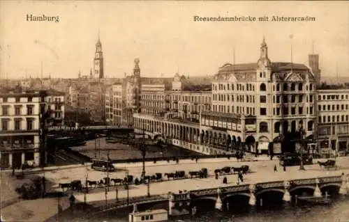 Ak Hamburg Mitte Altstadt, Reesendammbrücke, Alsterarcaden