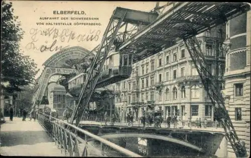 Ak Elberfeld Wuppertal, Schwebebahn, Ausfahrt, Haltestelle Döppersberg