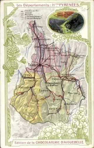 Landkarten Ak Tarbes Hautes Pyrénées, Die Departements