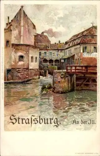 Künstler Litho Hoch, F., Strasbourg Straßburg Elsass Bas Rhin, An der Ill