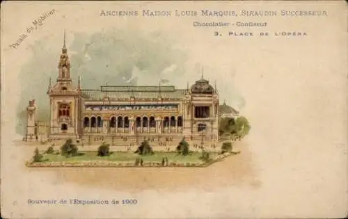 Litho Paris, Ausstellung von 1900, Palais du Mobilier, ehemaliges Maison Louis Marquis