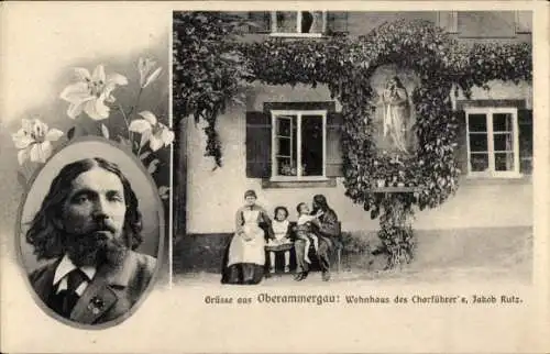 Ak Oberammergau in Oberbayern, Wohnhaus der Chorführers Jakob Rutz, Portrait